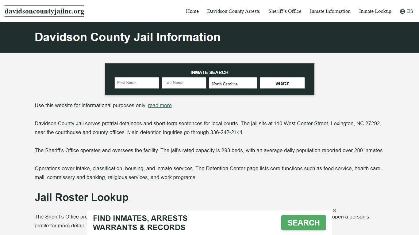 Davidson County, NC Jail Roster, Inmate Info
