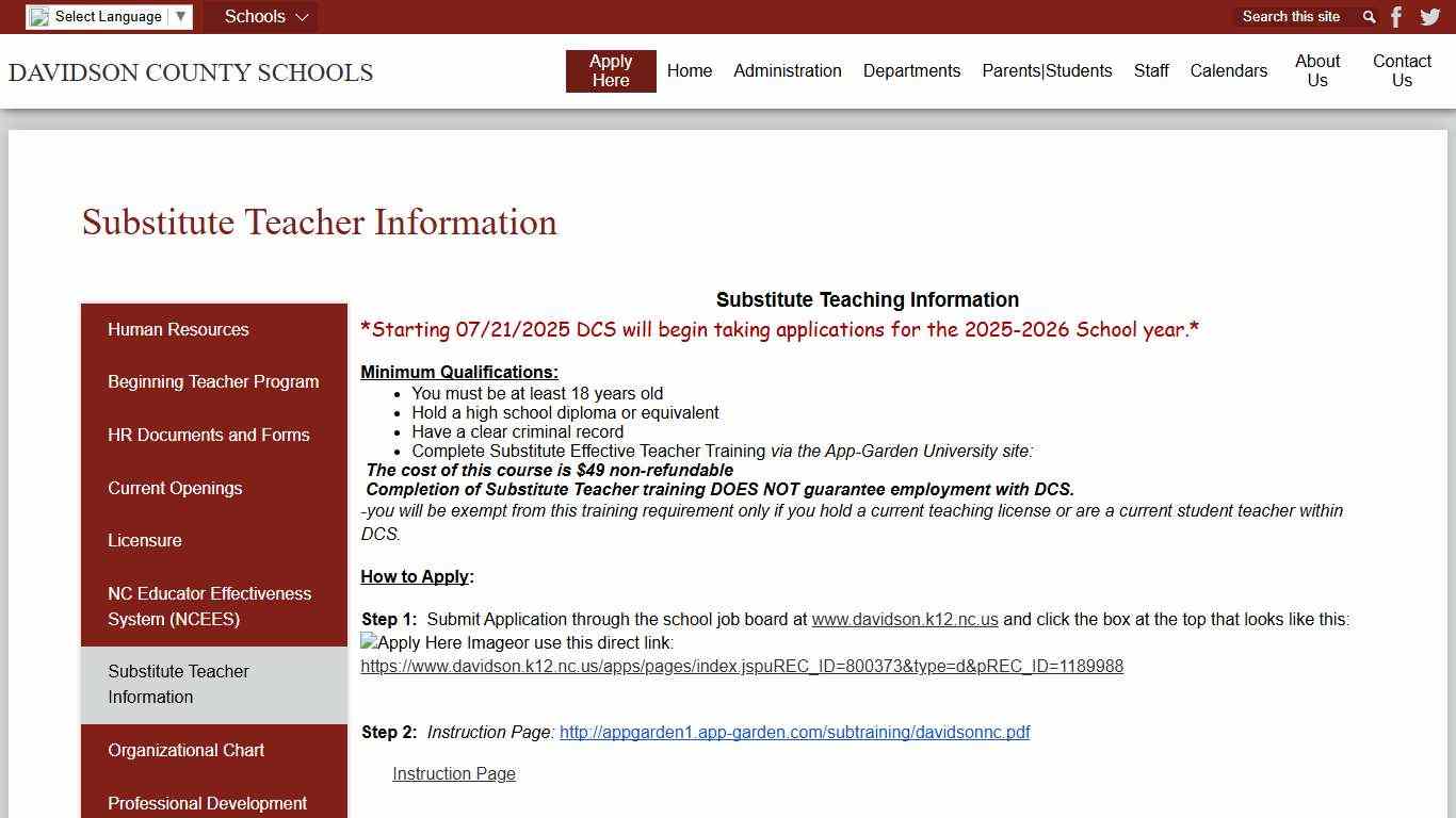 Substitute Teacher Information – Human Resources – Davidson County Schools